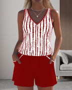 Conjunto de Tankini de Rayas con Escote en V para Mujer con Bolsillo y Pantalones Cortos Sólidos – Nautica