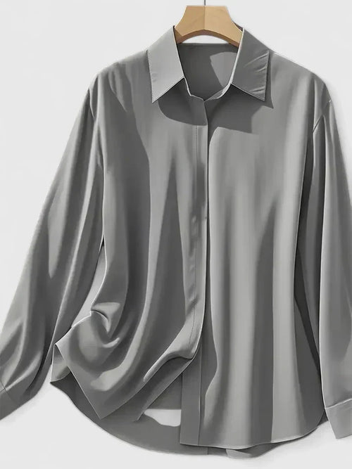 Blusa Elegante de Cuello Abotonado para Mujeres de Manga Larga, Ajuste Relajado, Casual y Chic – Melvaya