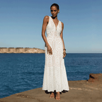 Conjunto de traje de baño de una pieza con escote en V, corte láser y florales & falda larga para vacaciones en la playa, resort, fiesta en la piscina, crucero, luna de miel – Blanco