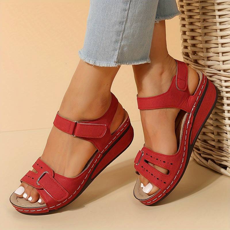 Sandalias de cuña ortopédicas para mujer con correas ajustables, abiertas en la punta, soporte de arco, zapatos casuales de verano – Alfreda