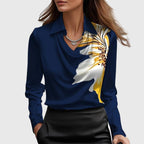 Blusa de Satén Elegante para Mujeres con Cuello de Cowl y Manga Larga, Brillo Lujoso, Ajuste Fluido, Casual Chic – Brooklyn