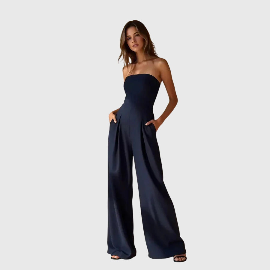 Mono Elegante Sin Mangas para Mujeres con Pantalones Anchos y Fluidos, Ajuste Slim, Formal, Fiesta Chic – Nora