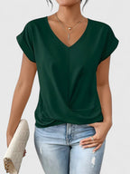 Top V-Neck Confortable para Mujeres con Twist Frontal de Manga Corta Casual Chic – Mahrianne