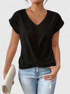 Top V-Neck Confortable para Mujeres con Twist Frontal de Manga Corta Casual Chic – Mahrianne