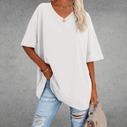 Camiseta de V-Cuello Oversized para Mujer, Casual, Fit Relajado, de Manga Corta, Cómoda, Básica – Kate