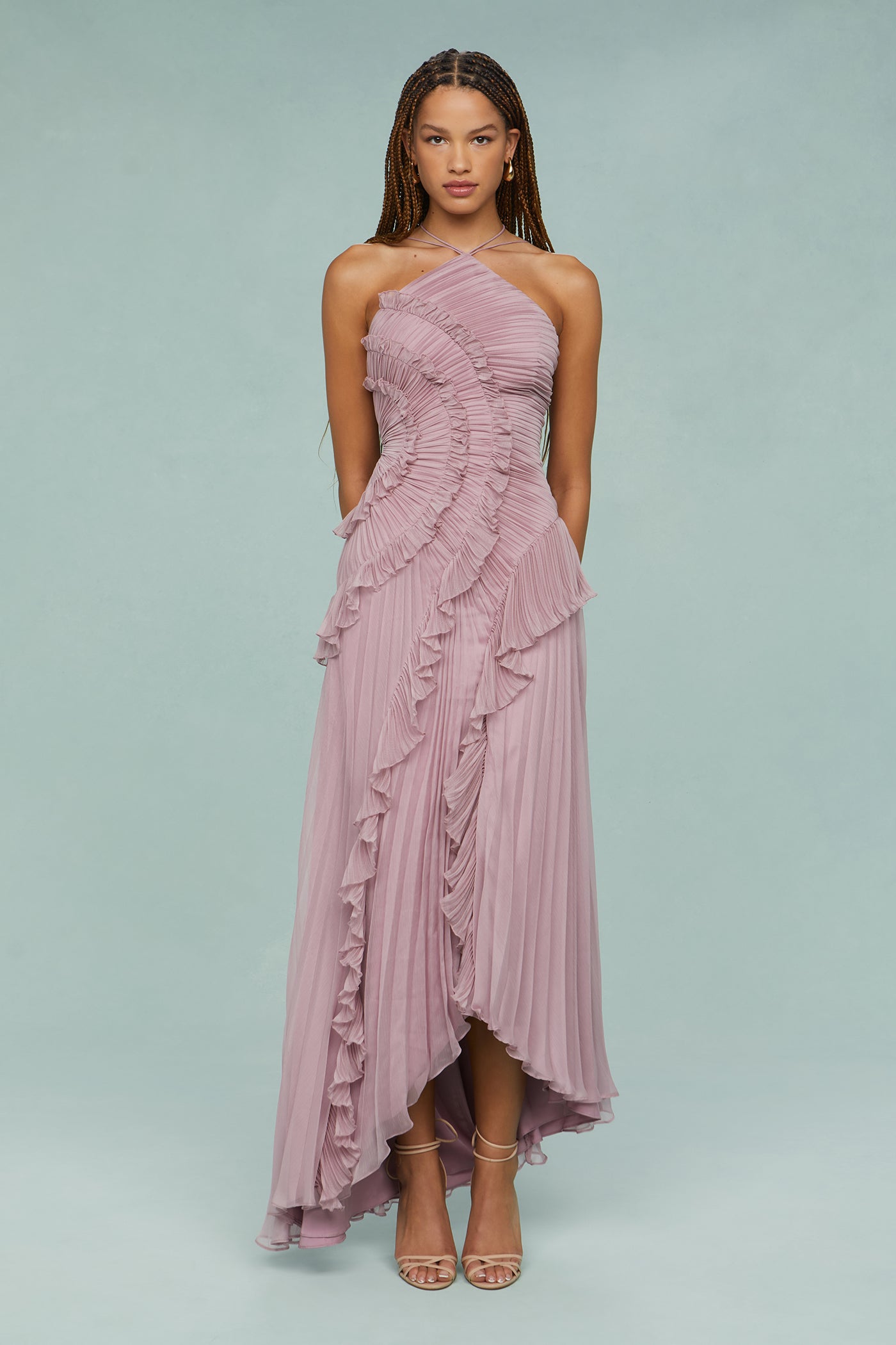 Vestido Largo Elegante de Tirantes para Mujer con Pliegues, Fluido, Formal, Casual, Invitada de Boda, Fiesta en Jardín – Estelle