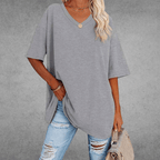 Camiseta de V-Cuello Oversized para Mujer, Casual, Fit Relajado, de Manga Corta, Cómoda, Básica – Kate