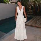 Conjunto de traje de baño de una pieza con escote en V, corte láser y florales & falda larga para vacaciones en la playa, resort, fiesta en la piscina, crucero, luna de miel – Blanco