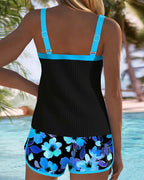 Conjunto de Tankini de Dos Piezas para Mujeres con Estampado Floral, Pantalones Cortos, Espalda Descubierta, Ropa de Baño para Vacaciones en la Playa, Piscina, Verano y Resort – Soleil