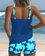 Conjunto de Tankini Sin Mangas con Escote en U para Mujeres, Pantalones Cortos de Boxer Florales, Playa, Piscina, Vacaciones, Resort, Verano Activo – Paradiso