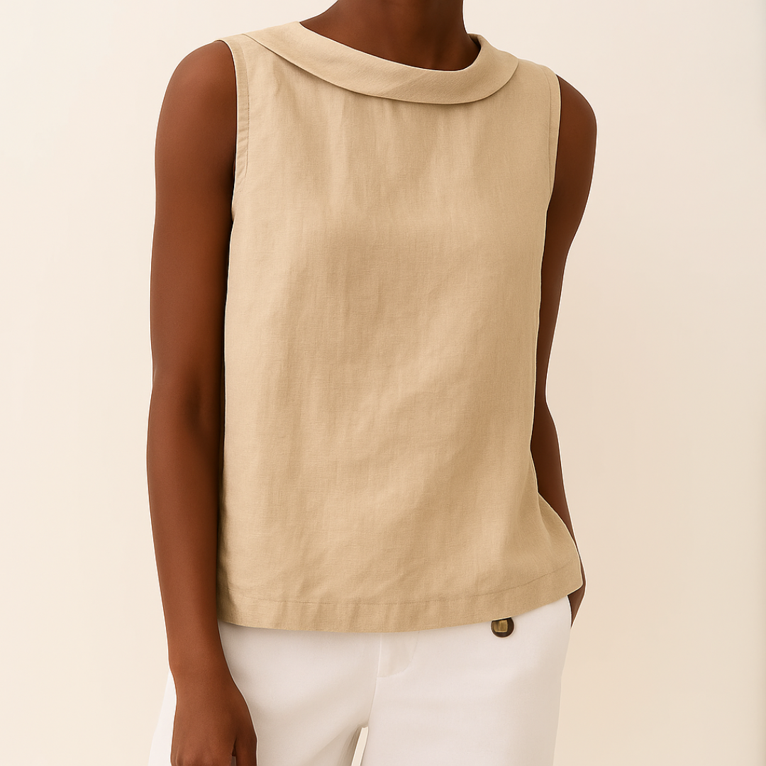 Top sin mangas con cuello enrollado para mujer, silueta suave y favorecedora, casual, elegante y chic para el día a día – María