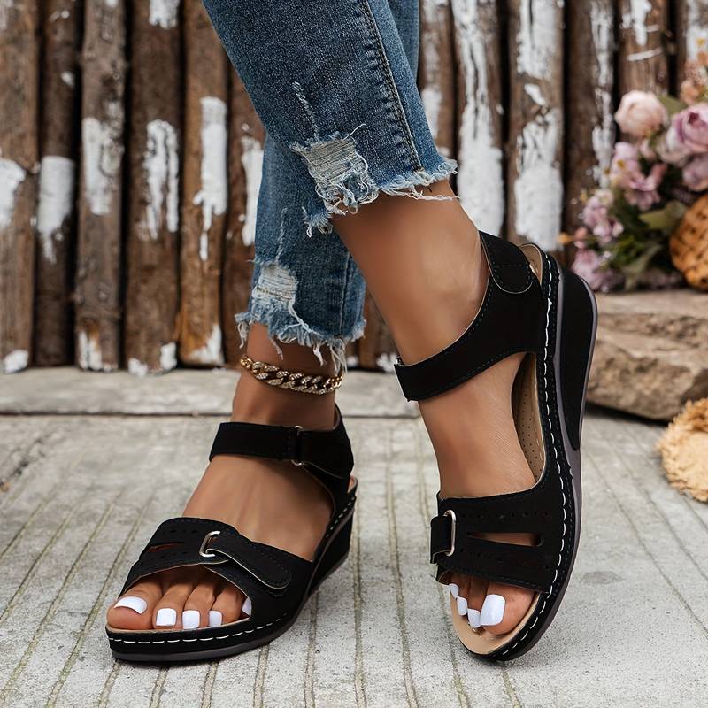 Sandalias de cuña ortopédicas para mujer con correas ajustables, abiertas en la punta, soporte de arco, zapatos casuales de verano – Alfreda