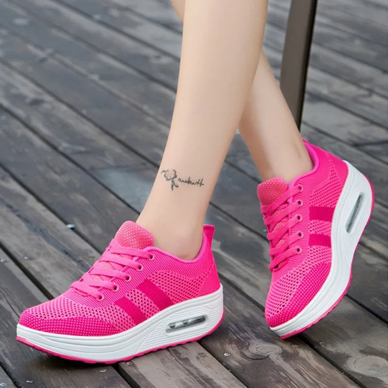 Zapatillas de Aire Ortopédicas para Mujeres con Burbuja de Aire, Malla, Con Cordones, Plataforma Acolchada, Calzado Casual para el Día a Día