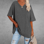 Camiseta de V-Cuello Oversized para Mujer, Casual, Fit Relajado, de Manga Corta, Cómoda, Básica – Kate
