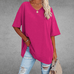 Camiseta de V-Cuello Oversized para Mujer, Casual, Fit Relajado, de Manga Corta, Cómoda, Básica – Kate
