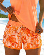 Conjunto de Tankini Suelto de Cuello Cuadrado para Mujer con Estampado Tropical y Pantalones Cortos de Baño – Tropicana