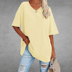 Camiseta de V-Cuello Oversized para Mujer, Casual, Fit Relajado, de Manga Corta, Cómoda, Básica – Kate