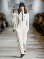 Vestido Largo de Mezcla de Algodón para Mujeres con Cuello Medio-Alto y Cierre de Cremallera, Corte Suelto, Casual y Athleisure – Negro