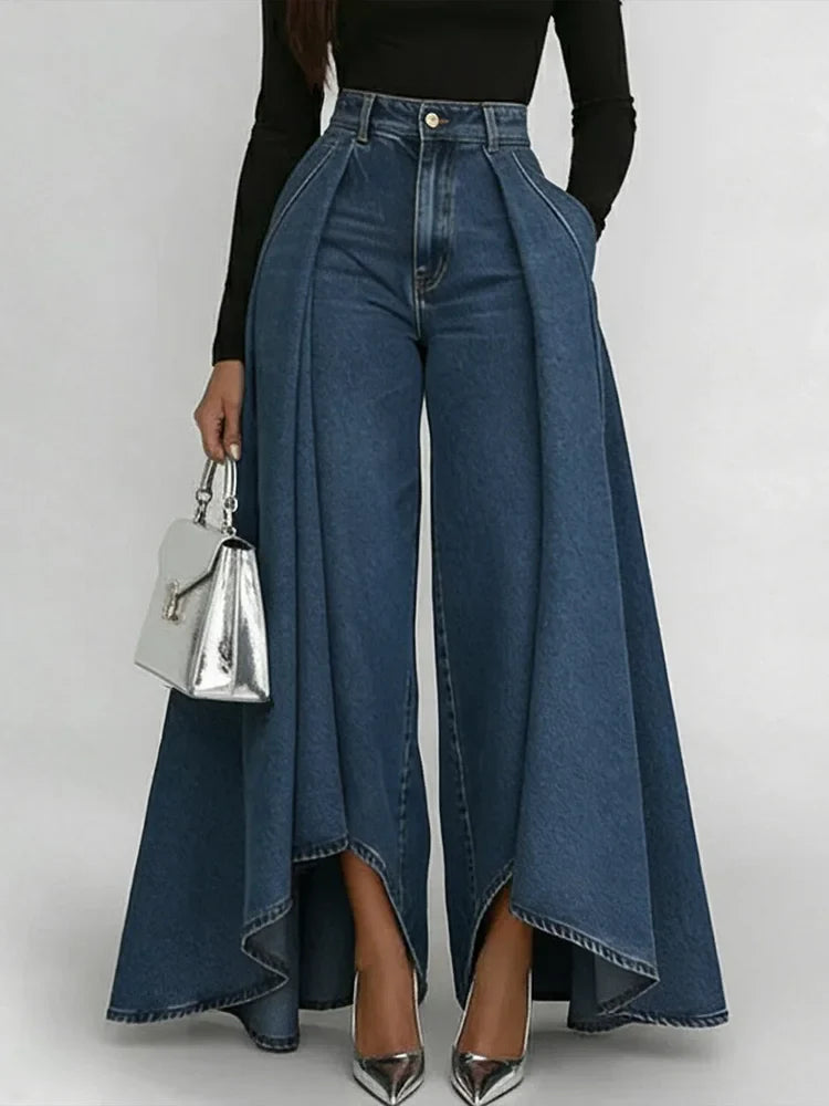 Jeans de Pierna Ancha de Cintura Alta para Mujer, Casual, Sueltos, Moda de Calle, Pantalones de Denim Palazzo, Acampanados – Maverick