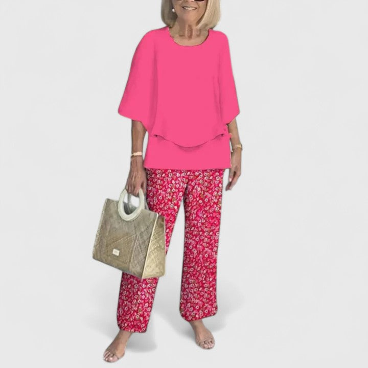 Conjunto Sofisticado de Dos Piezas para Mujeres Blusa Relajada Pantalones de Pierna Ancha Casual Elegante Diario – Martha