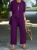 Conjunto de Pantalones de Tres Piezas para Mujer: Top sin Mangas, Pantalones de Pierna Ancha, Casual de Negocios, Elegante, Versátil, Chic