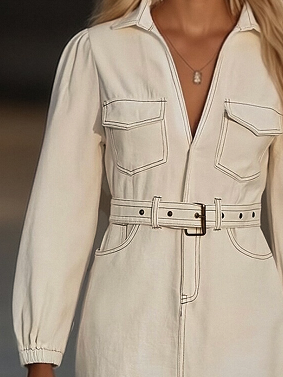Vestido Corto de Jean Retro de Alta Gama para Mujeres con Flecos, Con Cinturón y Corte Relajado para Fiesta Casual de Vaquera