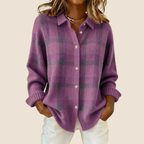 Camisa Chaqueta de Franela de Cuadros Retro para Mujer Casual de Todos los Días Otoño Invierno Acogedora para Exteriores Moda Urbana – Vivienne Naranja Azul Rojo