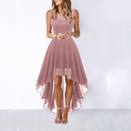 Vestido Formal de Mujer Hi-Low Midi para Invitadas de Boda Sin Mangas Fluido Elegante
