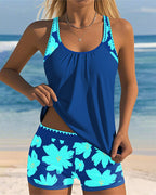 Conjunto de Tankini Sin Mangas con Escote en U para Mujeres, Pantalones Cortos de Boxer Florales, Playa, Piscina, Vacaciones, Resort, Verano Activo – Paradiso