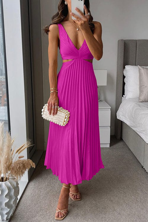 Vestido Midi Plisado Elegante para Mujer Fiesta Formal de Verano Invitada de Boda Casual Escote en V – Sanne