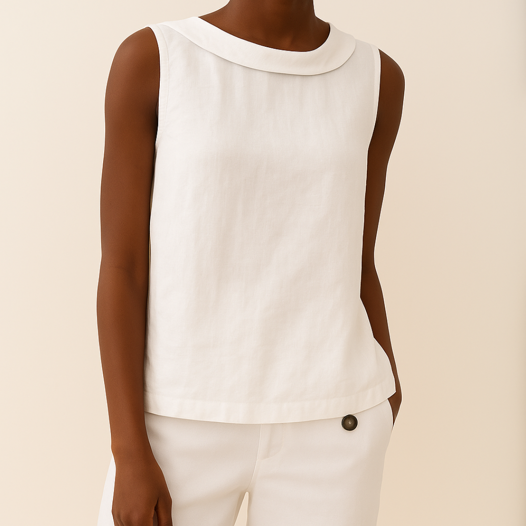Top sin mangas con cuello enrollado para mujer, silueta suave y favorecedora, casual, elegante y chic para el día a día – María