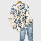 Blusa Floral Ligera para Mujer con Volantes y Manga de Campana, Cuello en V, Casual, Elegante, Ideal para el Día a Día – Kay