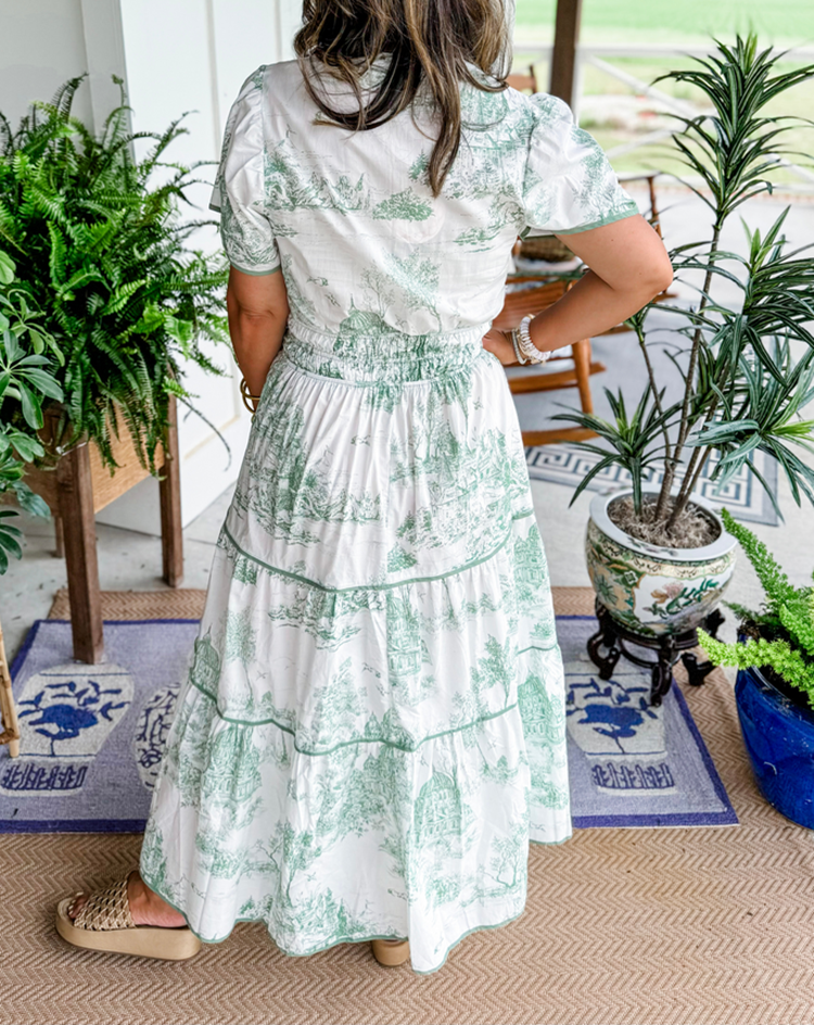 Vestido Midi de Mujer con Cintura Fruncida, Falda de Volantes Floral, Casual de Primavera y Verano Elegante – Camille