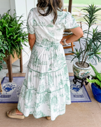 Vestido Midi de Mujer con Cintura Fruncida, Falda de Volantes Floral, Casual de Primavera y Verano Elegante – Camille
