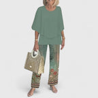 Conjunto Sofisticado de Dos Piezas para Mujeres Blusa Relajada Pantalones de Pierna Ancha Casual Elegante Diario – Martha