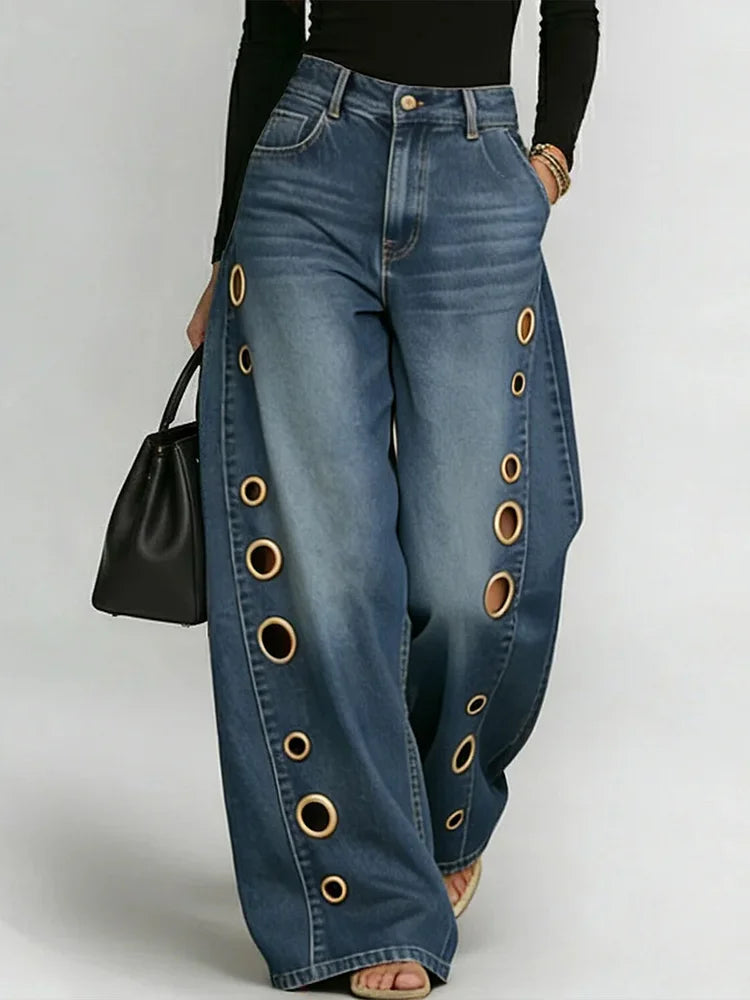 Jeans de Pierna Ancha de Cintura Alta para Mujer, Casual, Sueltos, Moda Urbana, Pantalones de Mezclilla con Cierre – Riviera
