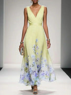 Vestido Largo Floral para Invitadas de Boda Femenino Fluido Romántico Elegante
