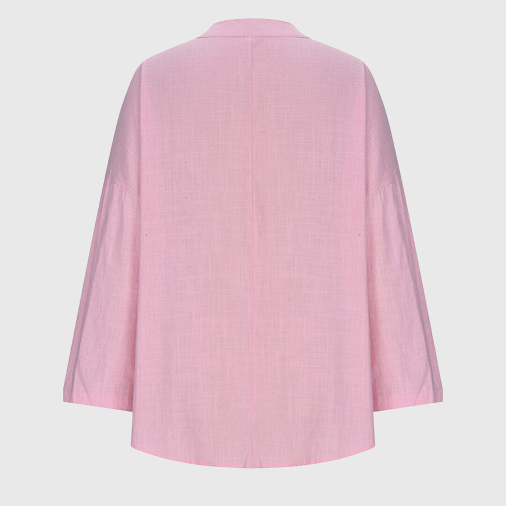 Camisa de Playa Elegante y Fluida para Mujeres con Cuello en V y Manga Larga, Ajuste Relajado, Casual de Verano – Lenara