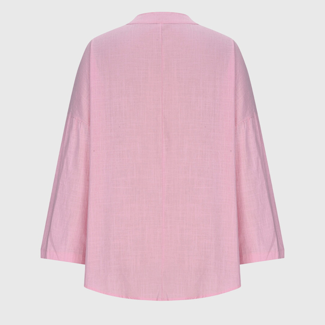 Camisa de Playa Elegante y Fluida para Mujeres con Cuello en V y Manga Larga, Ajuste Relajado, Casual de Verano – Lenara