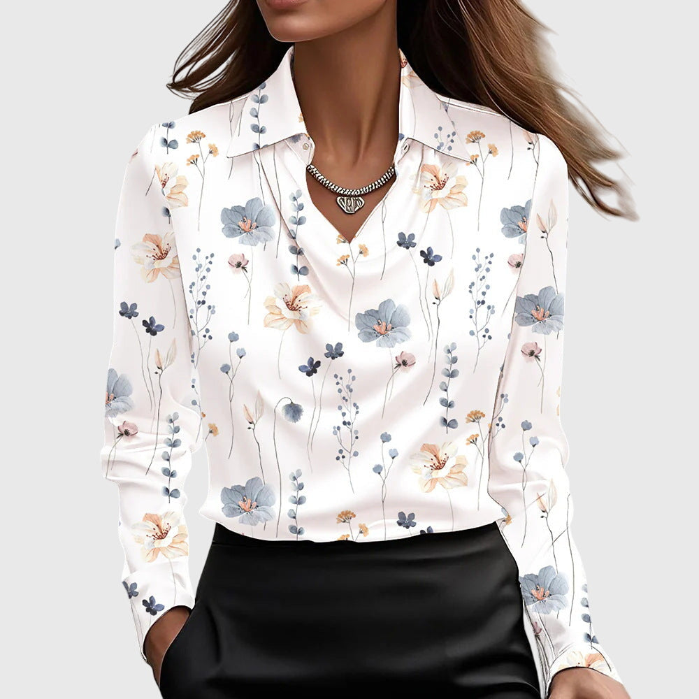 Blusa de Satén Elegante para Mujeres con Cuello de Cowl y Manga Larga, Brillo Lujoso, Ajuste Fluido, Casual Chic – Brooklyn