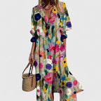 Vestido Midi de Verano Boho Floral Elegante para Mujeres con Estampado Audaz Sin Mangas Fluyente Casual – Paula