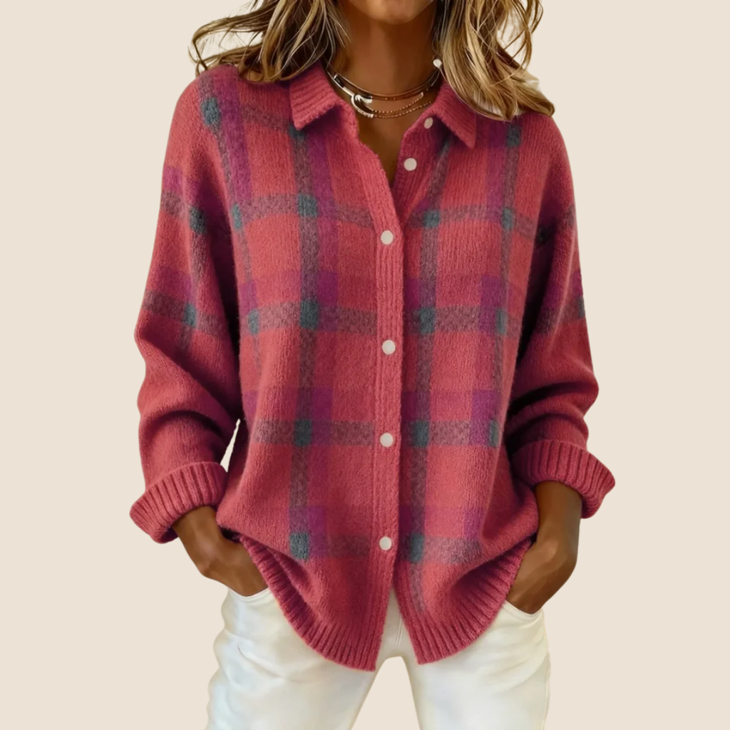 Camisa Chaqueta de Franela de Cuadros Retro para Mujer Casual de Todos los Días Otoño Invierno Acogedora para Exteriores Moda Urbana – Vivienne Naranja Azul Rojo