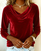 Top de Mujer de Terciopelo con Cuello Cowl de Manga Larga Casual Elegante para el Trabajo, Fiesta, Vacaciones y Ocasiones Festivas – Veloria