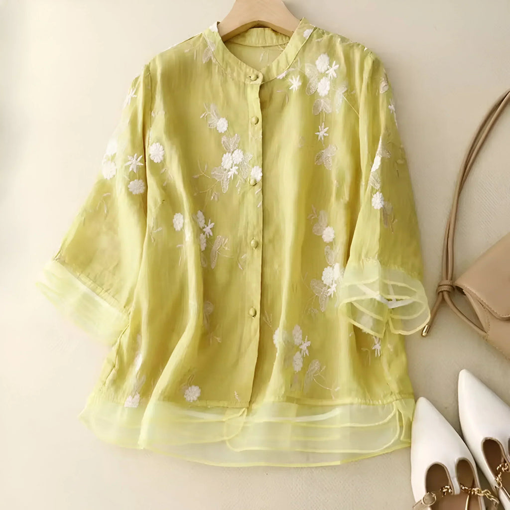 Top de Algodón para Mujeres con Flores Bordadas Femenino Suave Transpirable Casual Elegante para el Día a Día – Emily