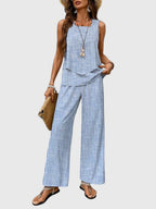 Conjunto de Verano Elegante de 2 Piezas para Mujeres Top de Cuello Cuadrado Pantalones de Pierna Ancha Estampado Floral Casual Chic – Brenda