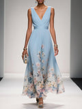 Vestido Largo Floral para Invitadas de Boda Femenino Fluido Romántico Elegante
