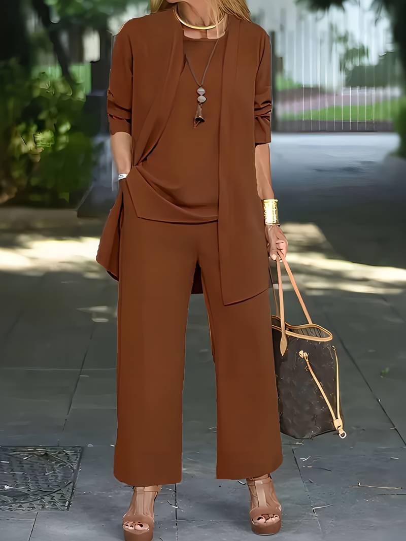 Conjunto de Pantalones de Tres Piezas para Mujer: Top sin Mangas, Pantalones de Pierna Ancha, Casual de Negocios, Elegante, Versátil, Chic