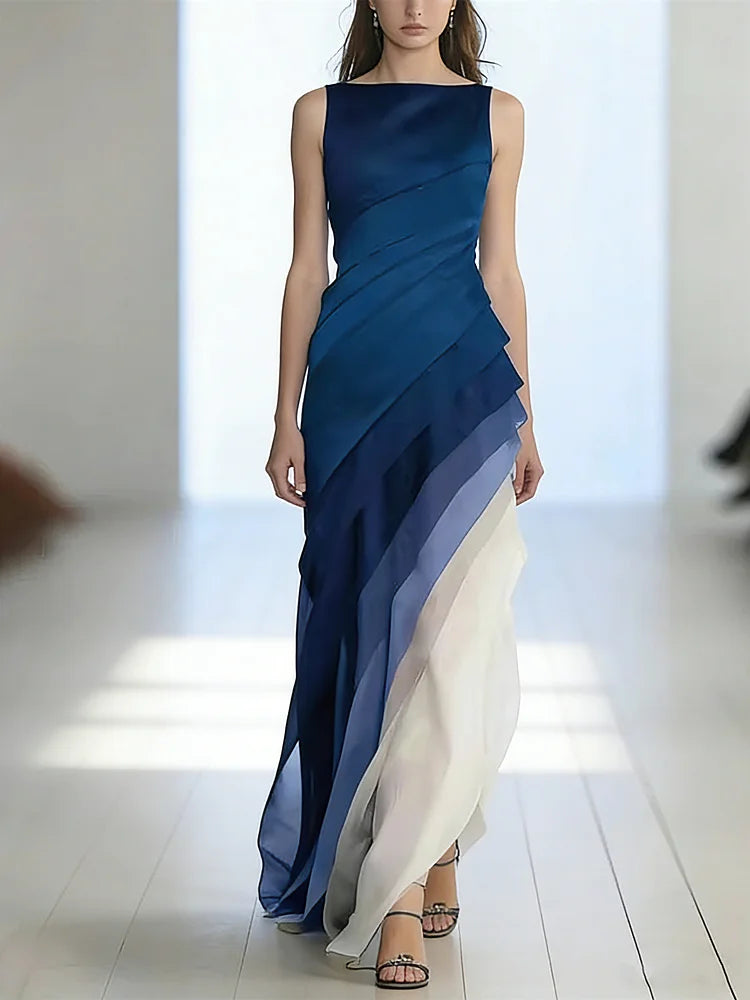 Vestido Largo Sin Mangas de Tul con Cintura Alta y Parches para Mujeres - Gala de Prom, Boda, Invitada de Noche Elegante – Lumière
