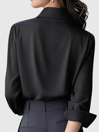 Blusa Elegante de Cuello Abotonado para Mujeres de Manga Larga, Ajuste Relajado, Casual y Chic – Melvaya