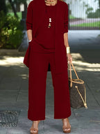 Conjunto de Pantalones de Tres Piezas para Mujer: Top sin Mangas, Pantalones de Pierna Ancha, Casual de Negocios, Elegante, Versátil, Chic